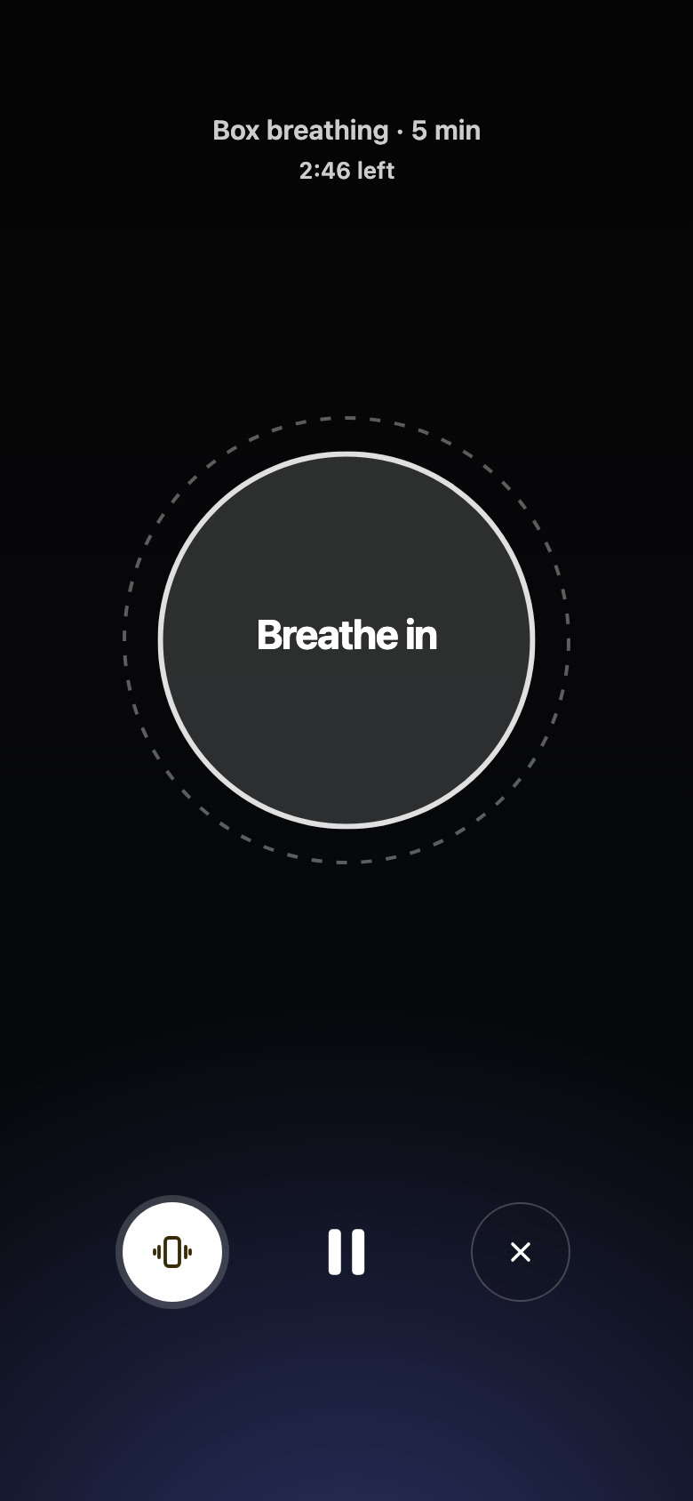 Breathing in the app, paced by a shape on screen